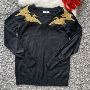 ALTUZARRA Black Knit Gold Crane Embroidered Sweater